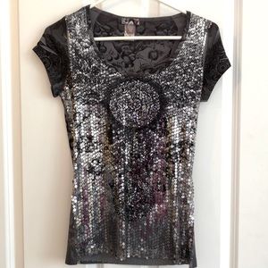 Body Central Sexy See-through Sequin T-shirt